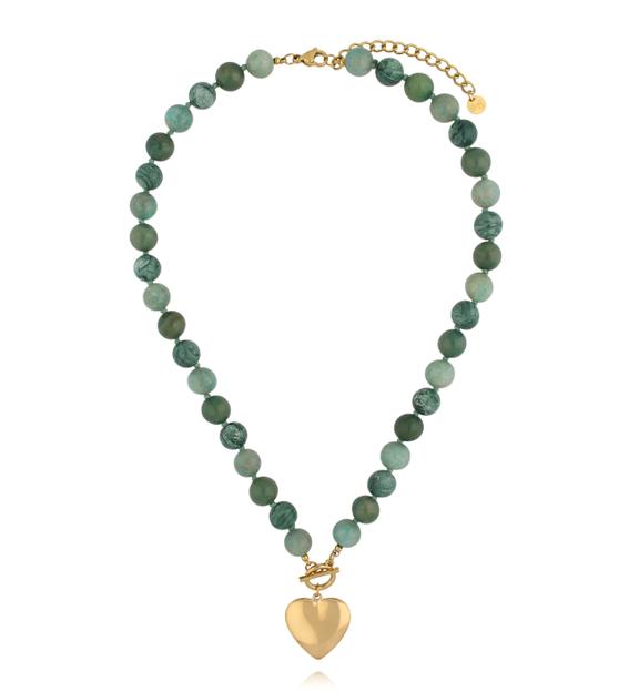 Naszyjnik z zielonych kamieni naturalnych z sercem NPA1528