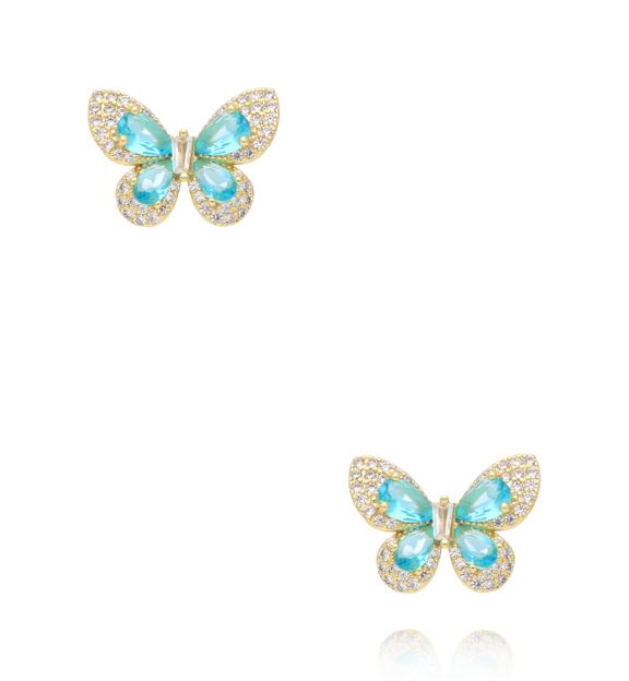 Kolczyki motyle z turkusowymi kryształkami KSS2245