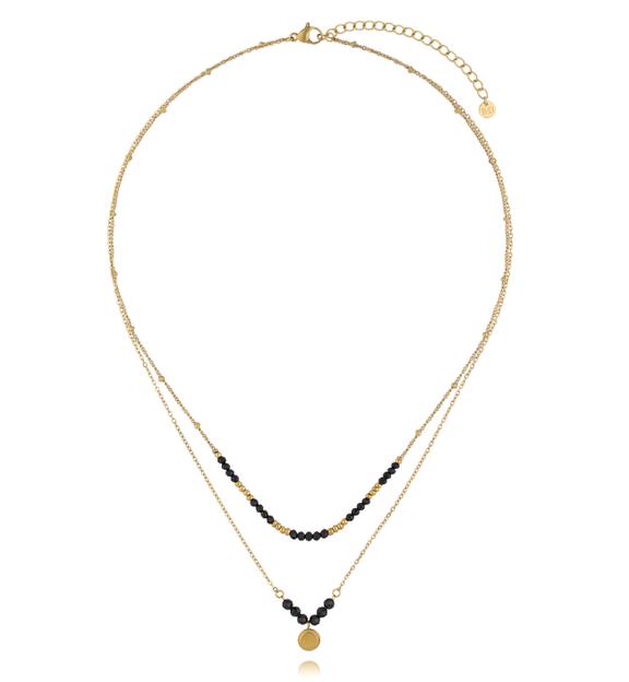 Naszyjnik warstwowy ze złoceniem i czarnym agatem NEA0100