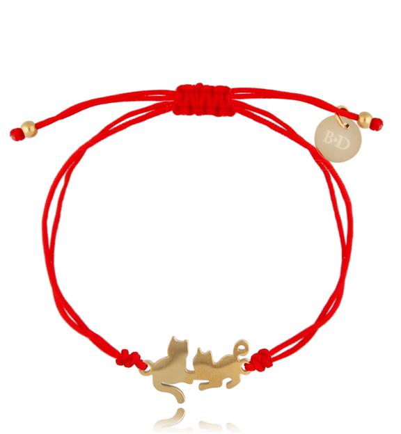 Bransoletka czerwona ze złotymi kotkami Kitty BGL0639