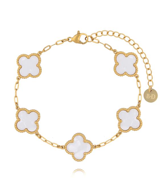 Bransoletka złota z koniczynkami z masy perłowej BSY0554