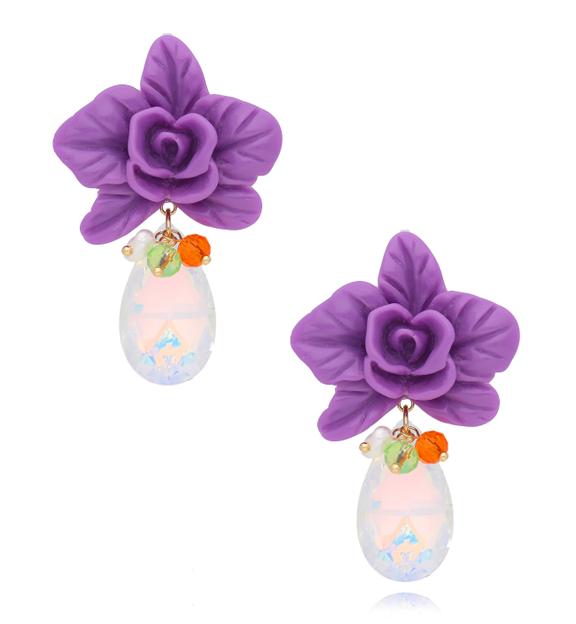 Kolczyki fioletowe kwiaty z kryształami Paradise Bloom KFF0334