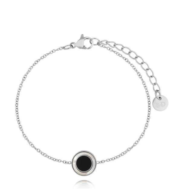 Bransoletka z czarnym dyskiem srebrna Elegant Essence BSA0664