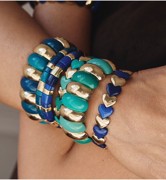 Bransoletka elastyczna w odcieniu turkusu, granatu i złota BCR0075
