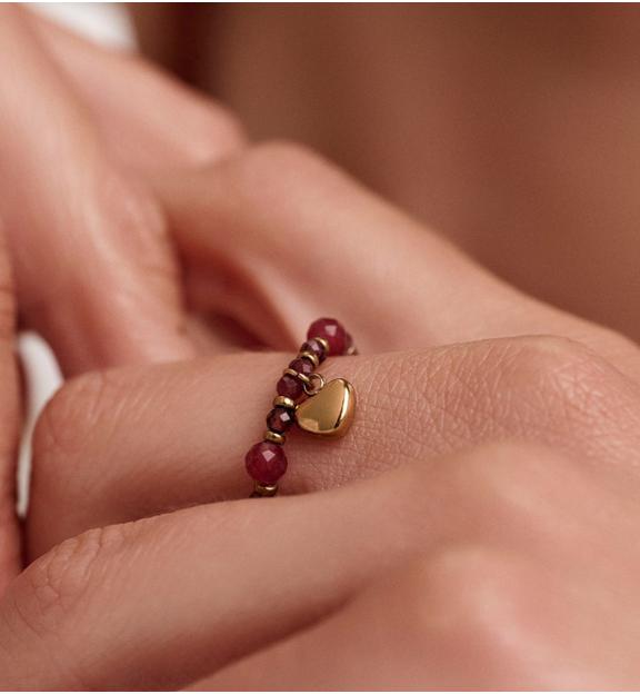 Pierścionek elastyczny z granatami i jadeitami PTW0650