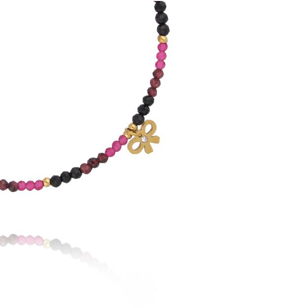 Bransoletka z czarnym turmalinem, granatem z kokardką BTW3548