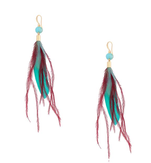 Kolczyki turkusowe z piórkami Boho Feathers KFF0093