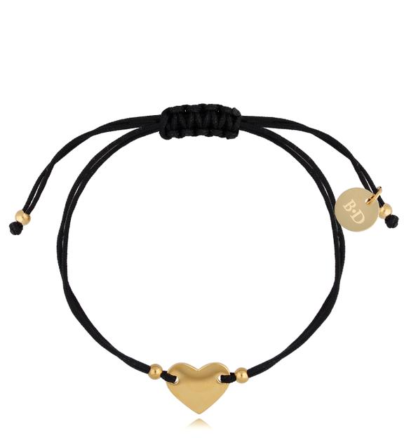 Bransoletka złota z czarnym sznurkiem i sercem Loto BGL0703