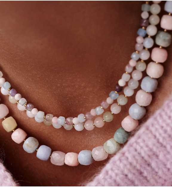 Naszyjnik z różowego turmalinu, opalu i morganitu NPA1580