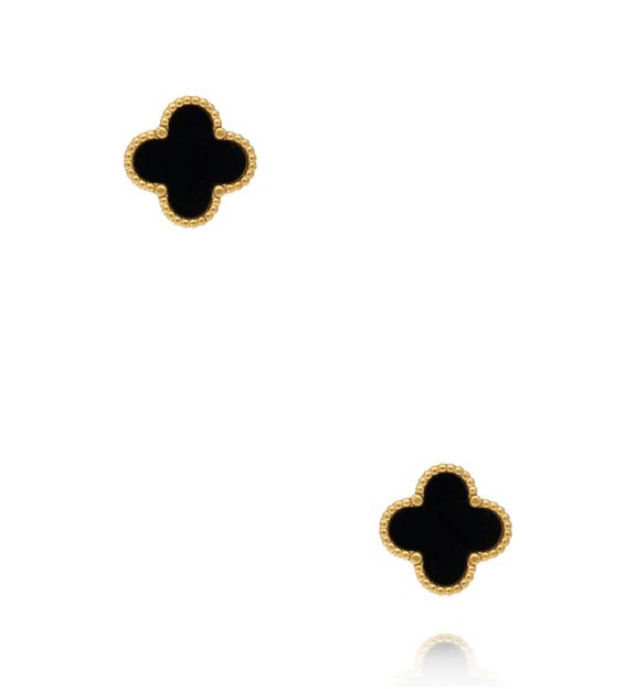 Kolczyki koniczynki z czarną emalią w złotej oprawie KSY0661