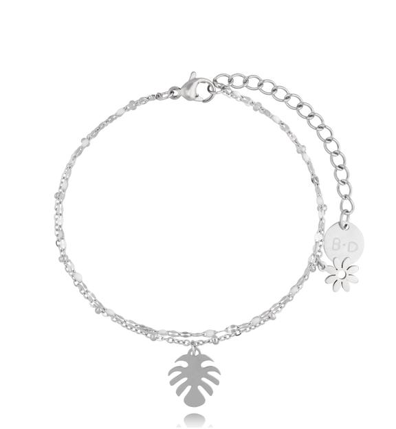Bransoletka srebrna z liściem monstery Summer Love BSY0016