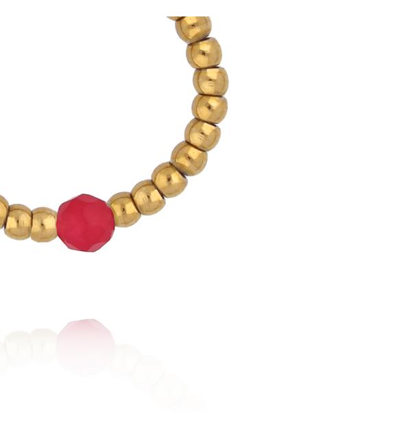 Pierścionek elastyczny ze złotych kuleczek z jadeitem fuksjowym PTW0608