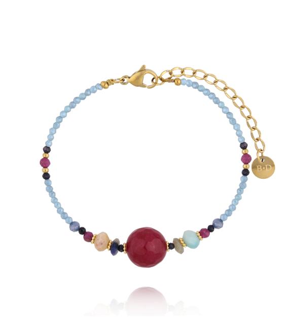 Bransoletka z akwamarynem, jadeitem i rubinowym akcentem BPA0611