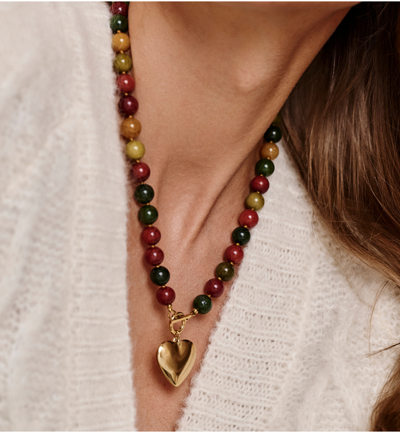 Naszyjnik z kamieni w odcieniach ziemi z zawieszką serce NPA1525