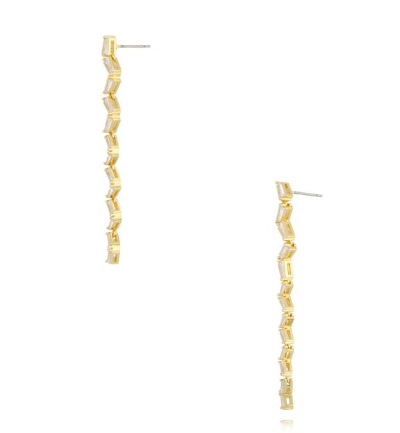Kolczyki z transparentnymi kryształkami długie złote KSS2180