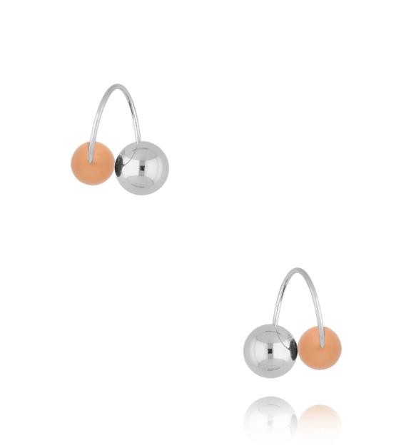 Kolczyki srebrne z kulkami i brzoskwiniową emalią Enamel Balls KSA1605