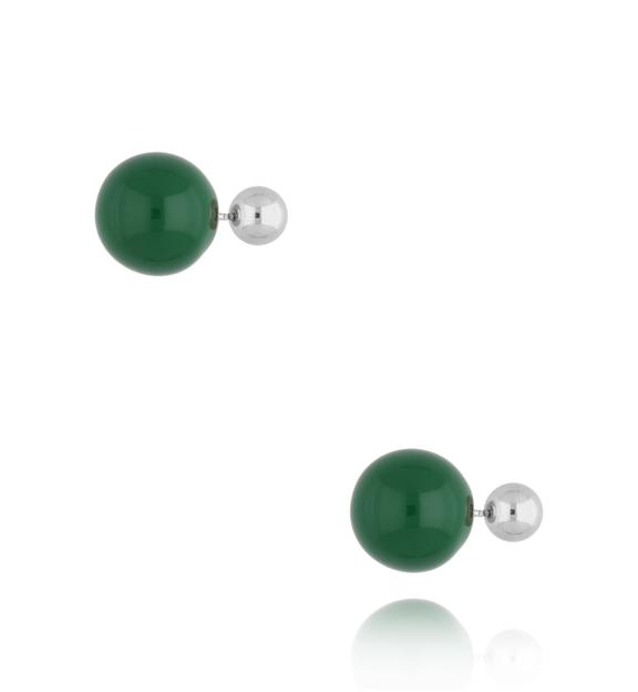 Kolczyki srebrne kulki z zieloną emalią Balls KSA1505