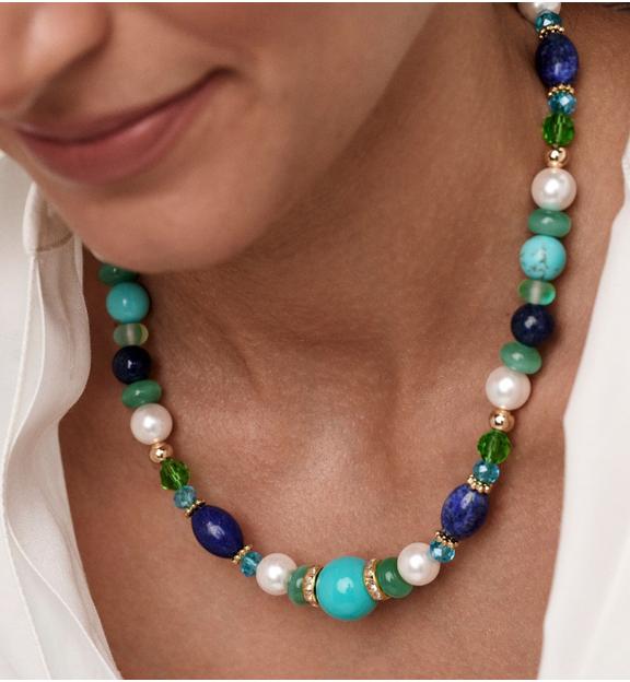 Naszyjnik w odcieniach zieleni i granatu NSC0643