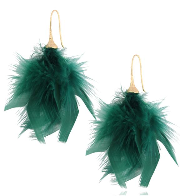 Kolczyki zielone z piórkami Pelkha KFF0027
