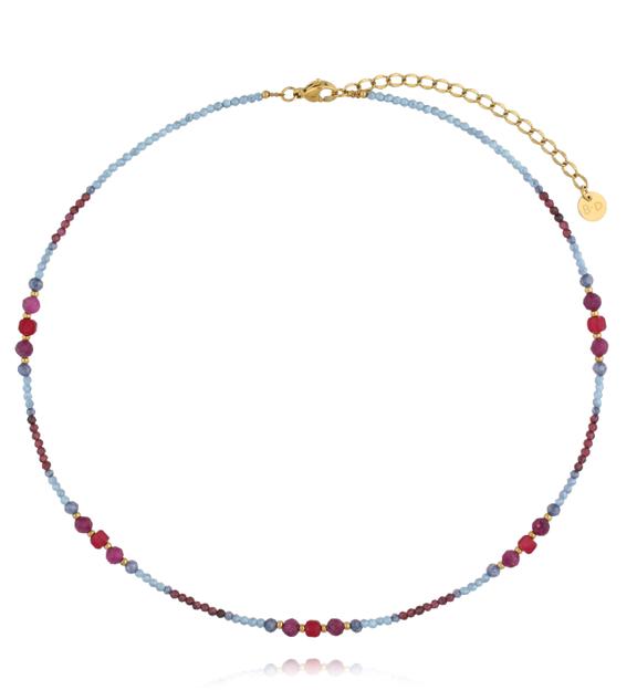 Naszyjnik z granatu, rubinu, czerwonego agatu i niebieskiego cyrkonu NTW1576