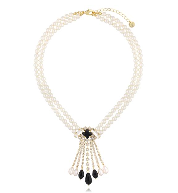 Naszyjnik z pereł i czarnych koralików NPE0370
