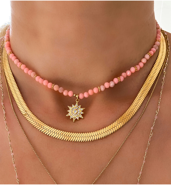 Naszyjnik z różowym opalem i słońcem Pink Sunglasses NTW0495