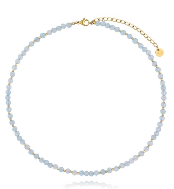 Naszyjnik z niebieskiego jadeitu z pozłacanymi detalami NPA1577