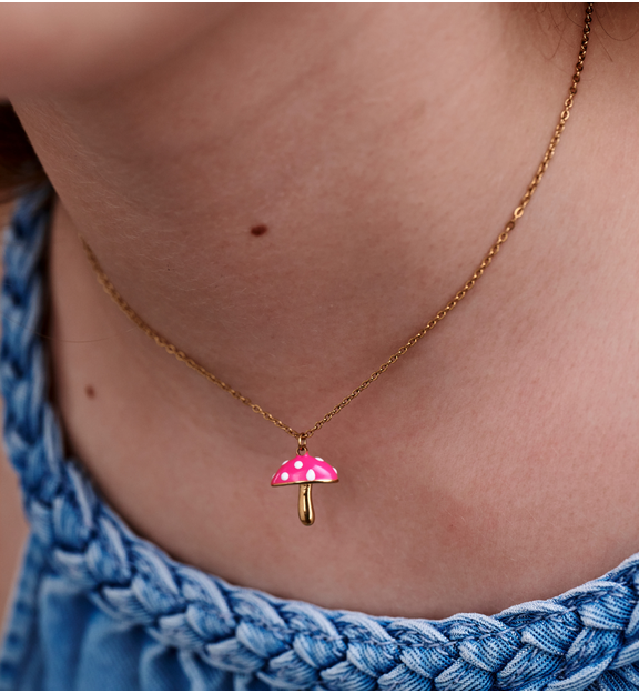 Naszyjnik dla dziewczynki z zawieszką różowego muchomorka NSY0811