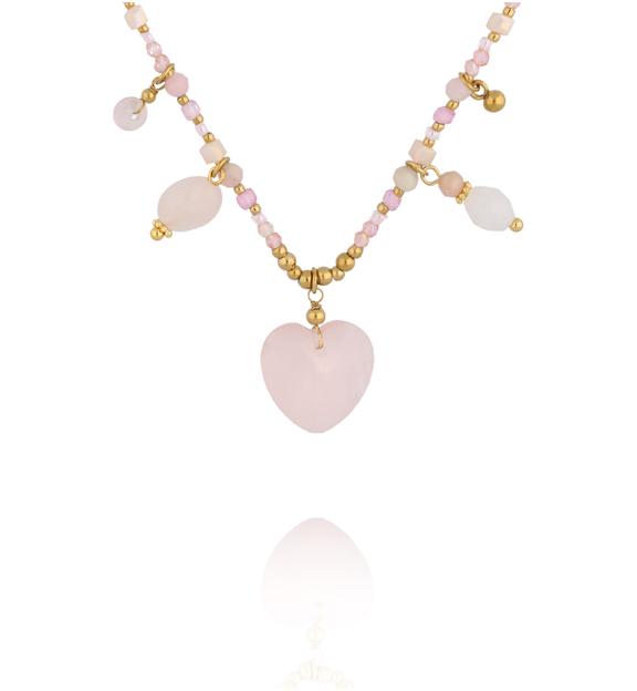 Naszyjnik z sercem z kwarcu różowego Rosy Heart NPA1650