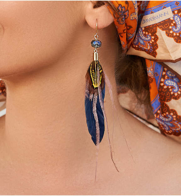 Kolczyki granatowe z piórkami Boho Feathers KFF0092