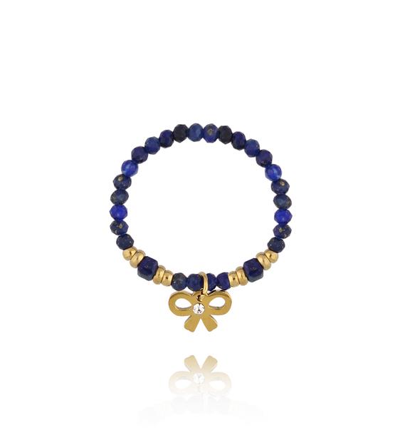Pierścionek z lapis lazuli i złotą kokardką PTW0577