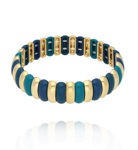 Bransoletka elastyczna w odcieniach turkusu, granatu i złota BCR0069