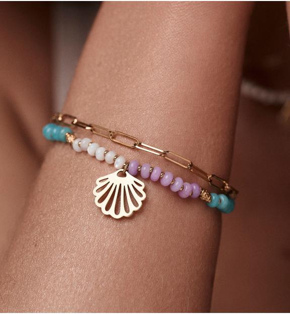 Bransoletka z muszelką w odcieniach fioletu i turkusu BSC2295