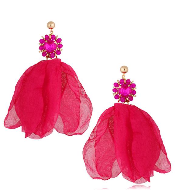 Kolczyki jedwabne kwiaty fuksjowe Aabira KBL1074