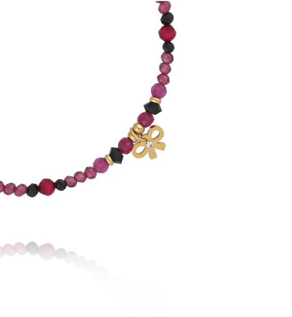 Bransoletka z granatami i złotą kokardką BTW3521