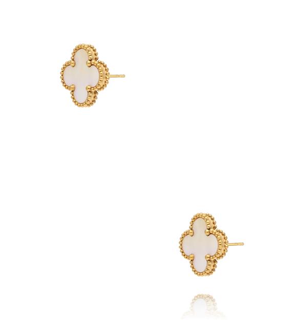 Kolczyki koniczynki z masą perłową w złotej oprawie KSY0662