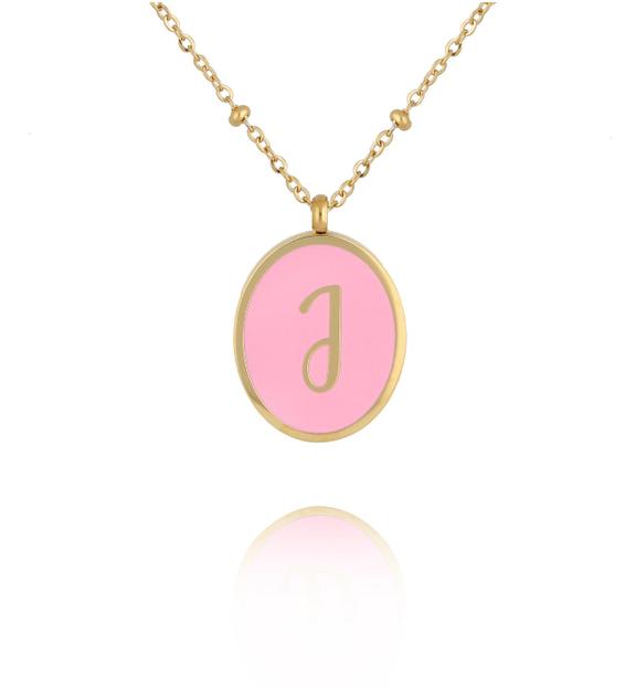 Naszyjnik z różową emalią z literą J Vintage Enamel Alphabet NSA1299