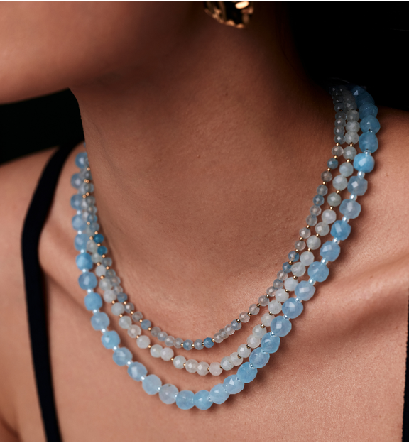 Zestaw trzech naszyjników z kamieni naturalnych w odcieniach błękitu ZN0209
