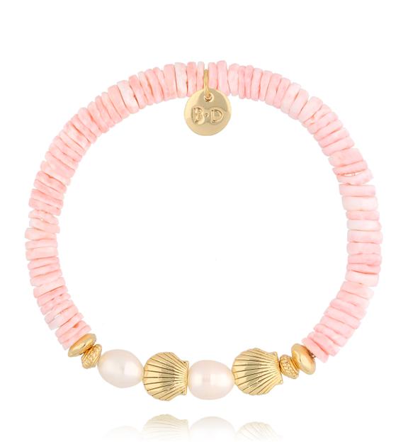 Bransoletka z różowymi muszlami i perłami Pearl and Shell BSH0133