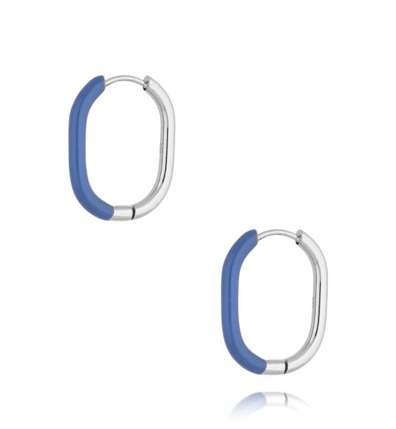 Kolczyki srebrne z niebieską emalią owalne Enamel KSA1559