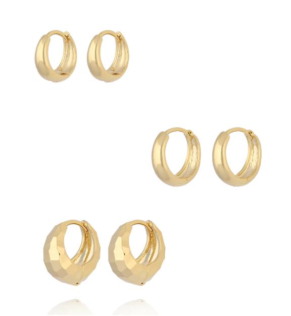 Zestaw złotych kolczyków kółek KLU0169