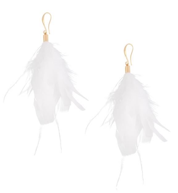 Kolczyki białe z piórkami Tumittes KFF0033