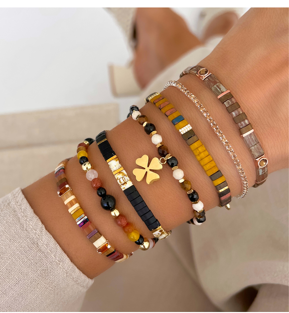 Bransoletka brązowo beżowa z koniczynką Trifoglio BSC1173