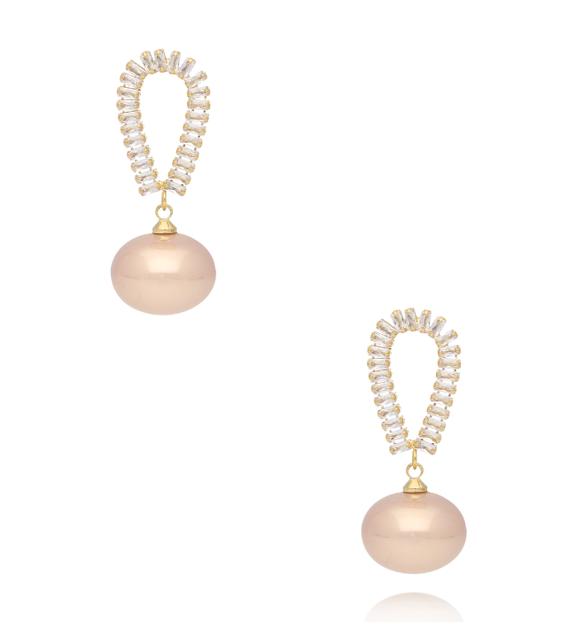 Kolczyki z perłą i cyrkoniową łezką złote KLU0200