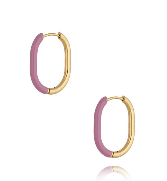 Kolczyki złote z wrzosową emalią owalne Enamel KSA0913