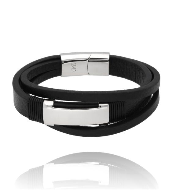 Bransoletka męska skórzana czarna BMITC0829