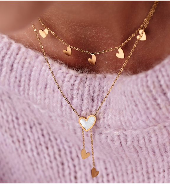 Naszyjnik z sercami złoty Heartbeat NSY0292