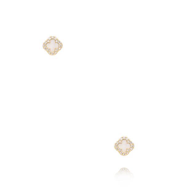 Zestaw złoconych kolczyków białych koniczynek z cyrkoniami KMB0041