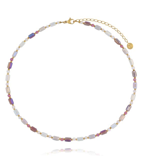 Naszyjnik w odcieniach opalu, różu i lila NTW1553
