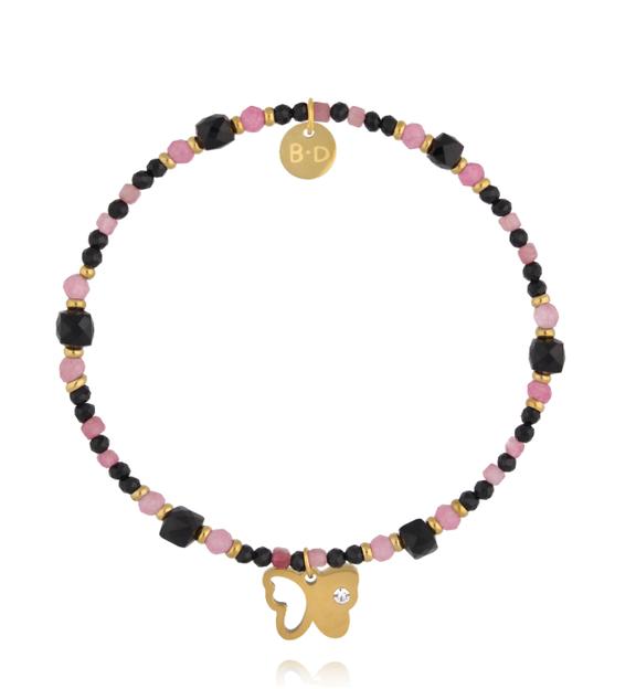 Bransoletka z turmalinem i jadeitem z zawieszką motyla BTW3553